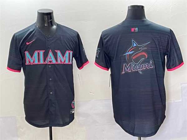 Mens Miami Marlins Team Big Logo Black 2025 City Connect Limited Stitched Jersey->miami marlins->MLB Jersey